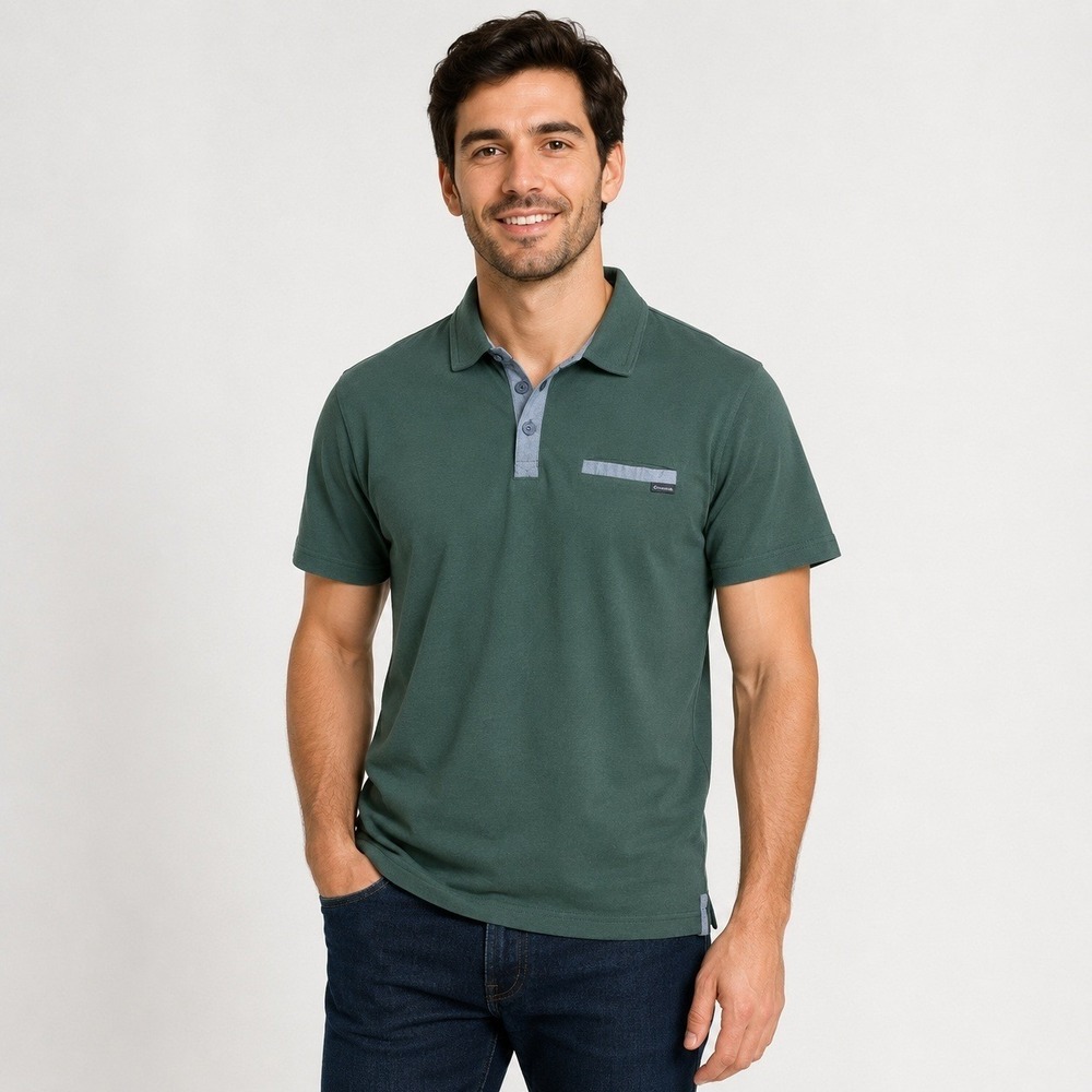 Columbia Polo‎ Shirt Mens Medium Green Cotton Blend Pocket